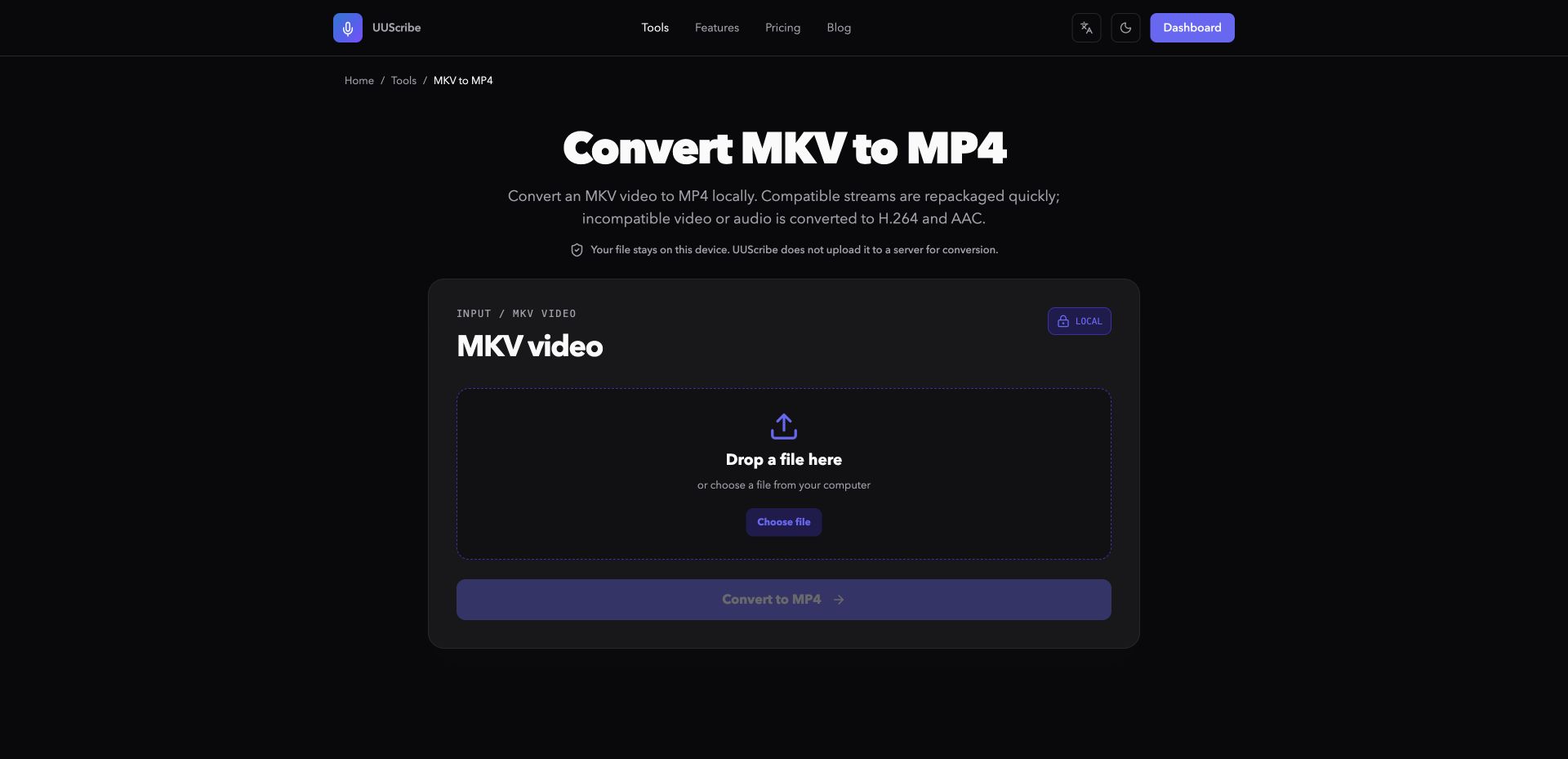 UUScribe MKV to MP4 converter in English