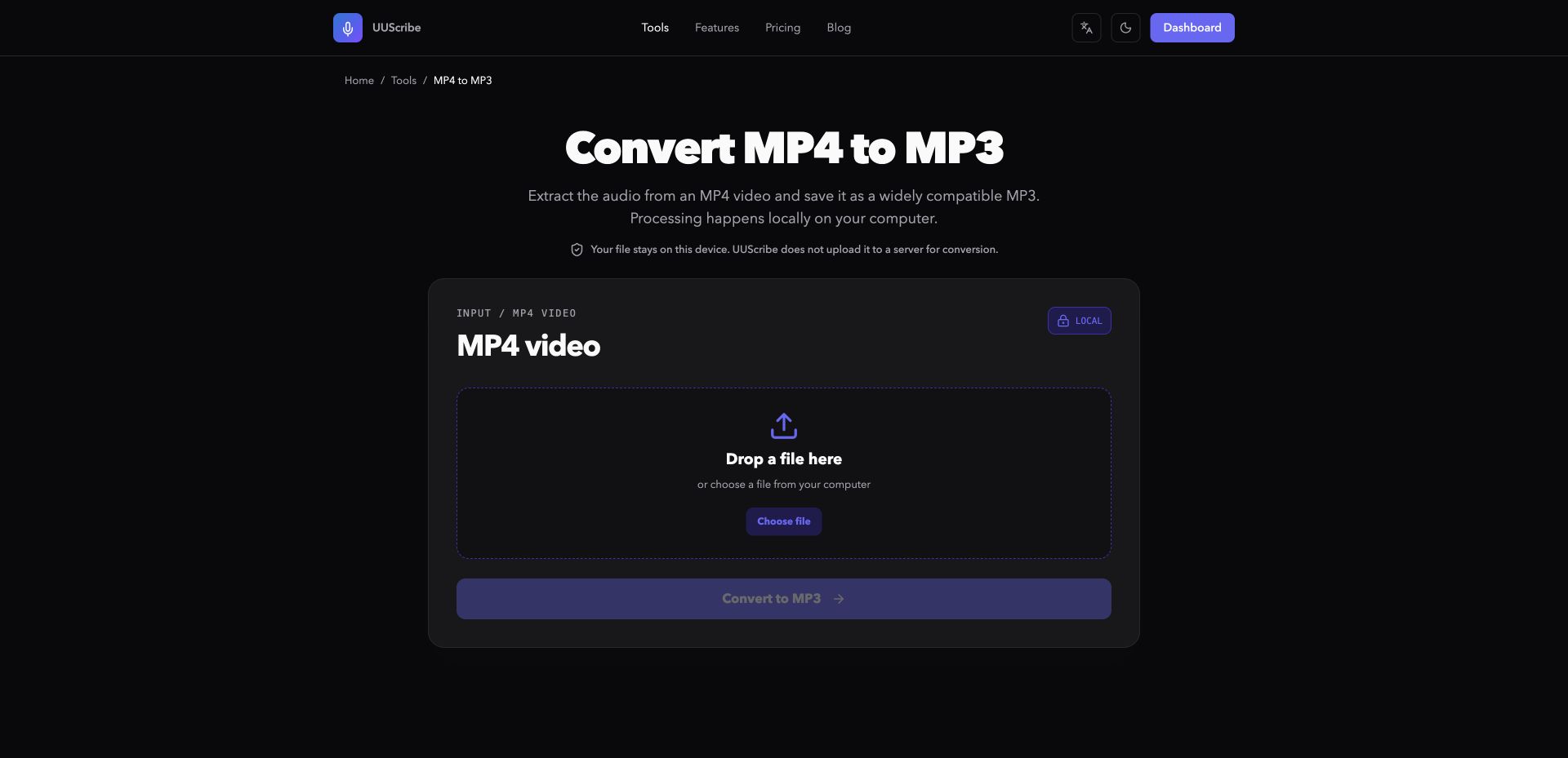 UUScribe MP4 to MP3 converter in English