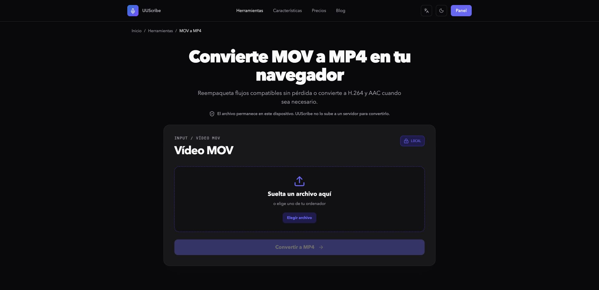 Conversor de MOV a MP4 de UUScribe en español