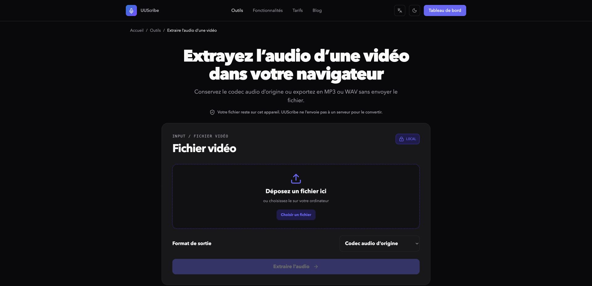 Outil UUScribe d’extraction audio d’une vidéo en français