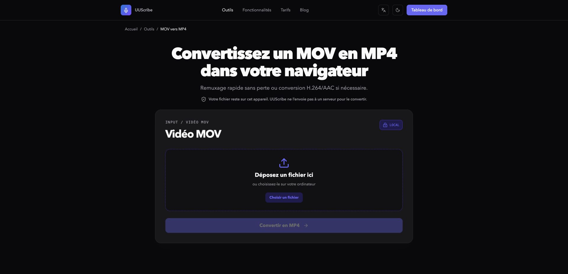 Convertisseur MOV en MP4 UUScribe en français