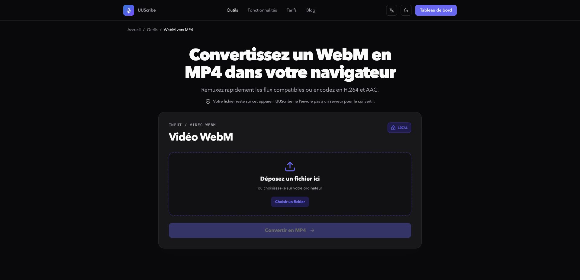 Convertisseur WebM en MP4 UUScribe en français