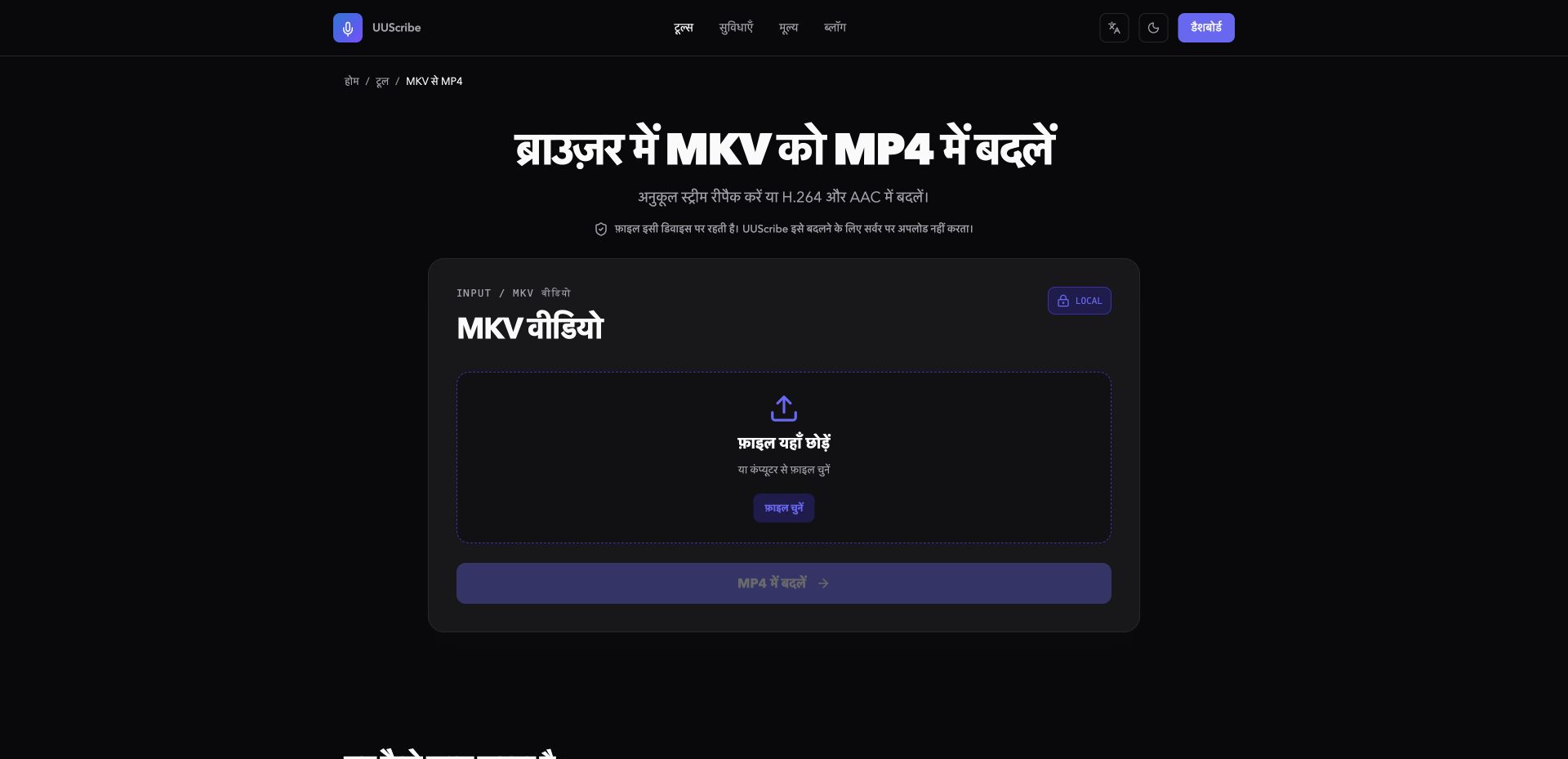 हिंदी में UUScribe MKV से MP4 कन्वर्टर