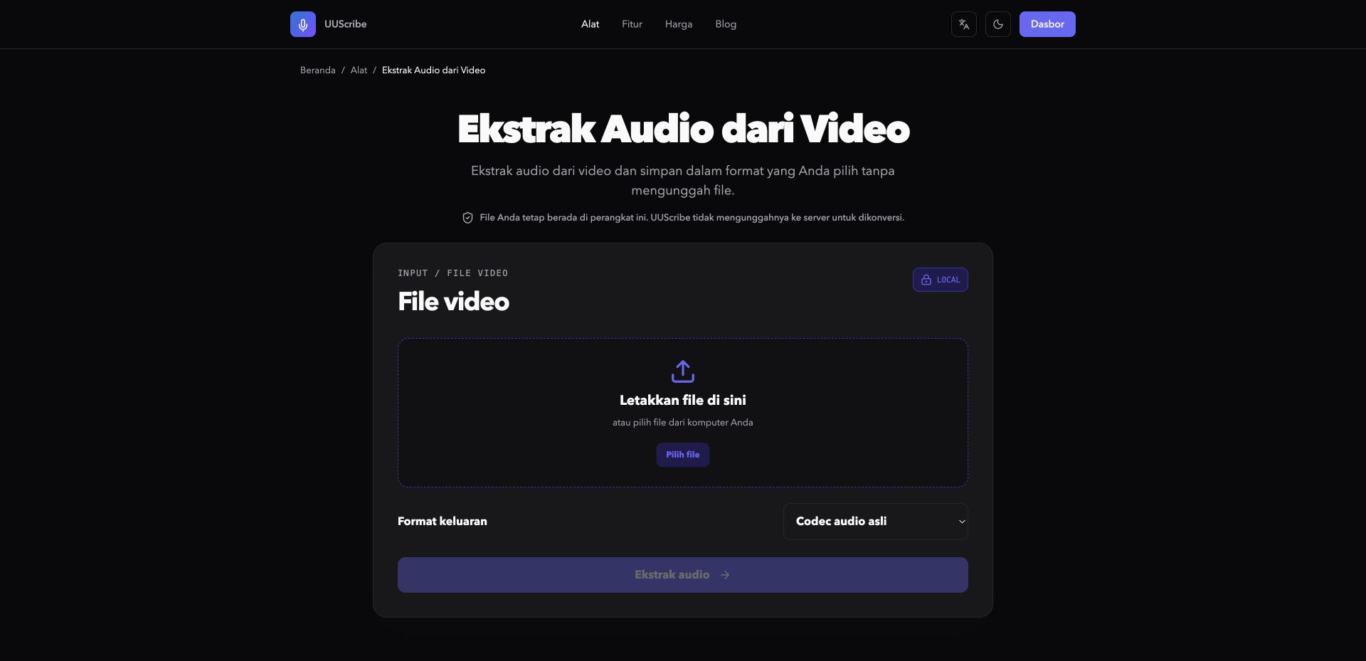 Alat UUScribe untuk mengekstrak audio dari video dalam bahasa Indonesia