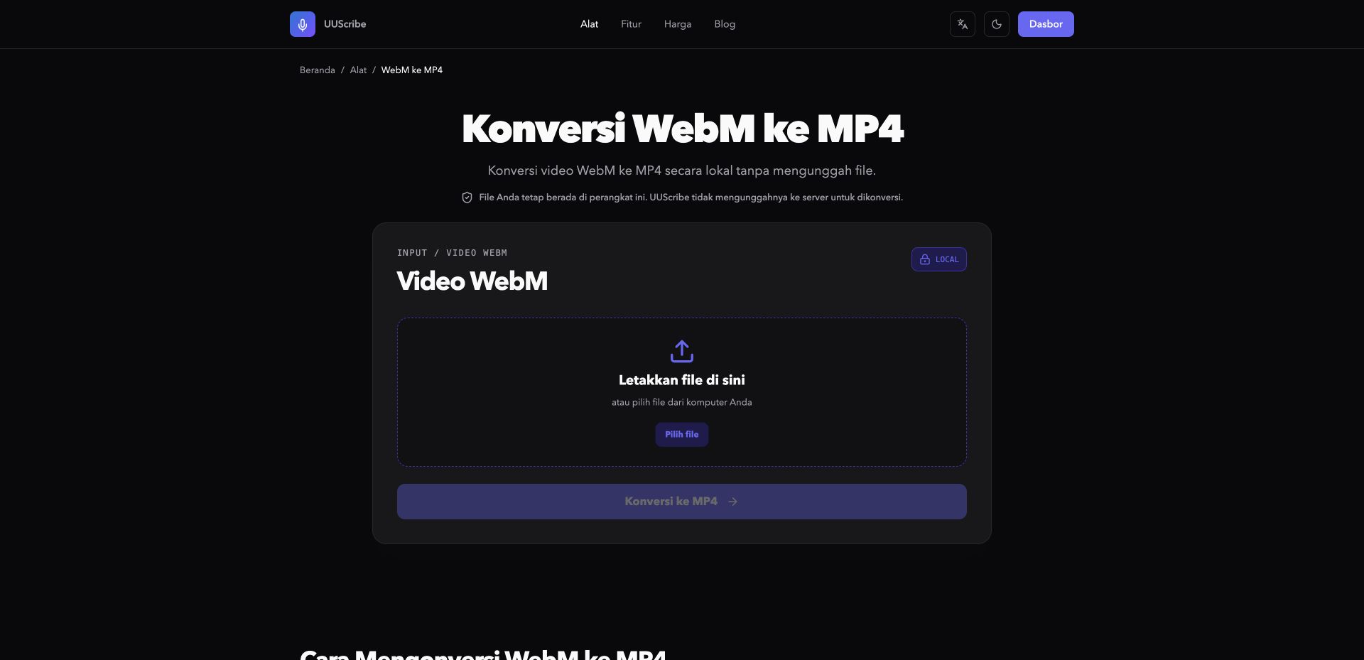 Konverter WebM ke MP4 UUScribe dalam bahasa Indonesia