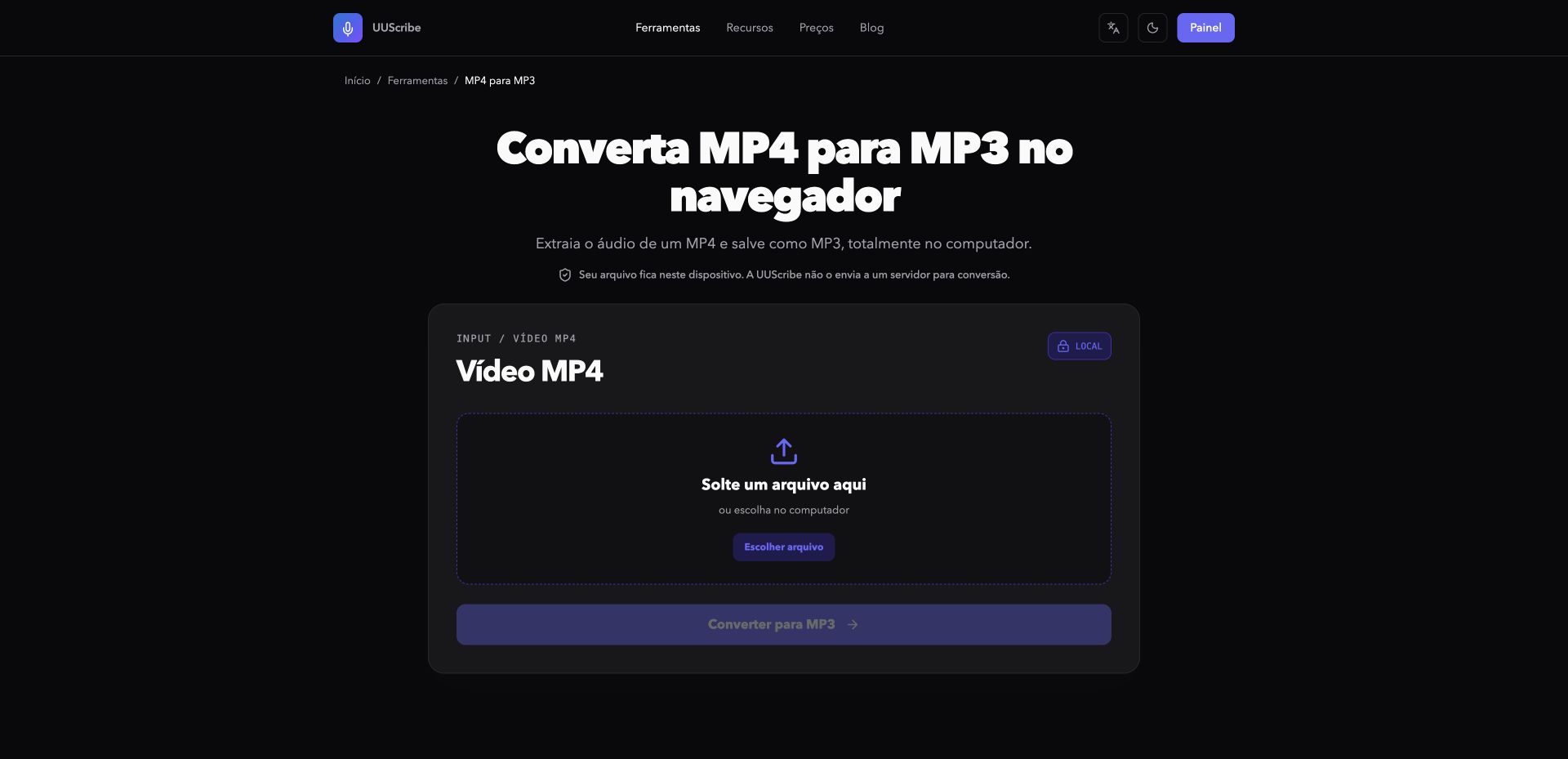Conversor de MP4 para MP3 da UUScribe em português